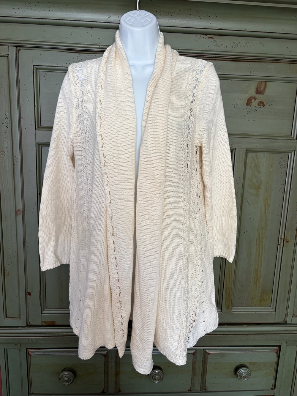 Angel Of The North Cream Open-Front Knit Cardigan